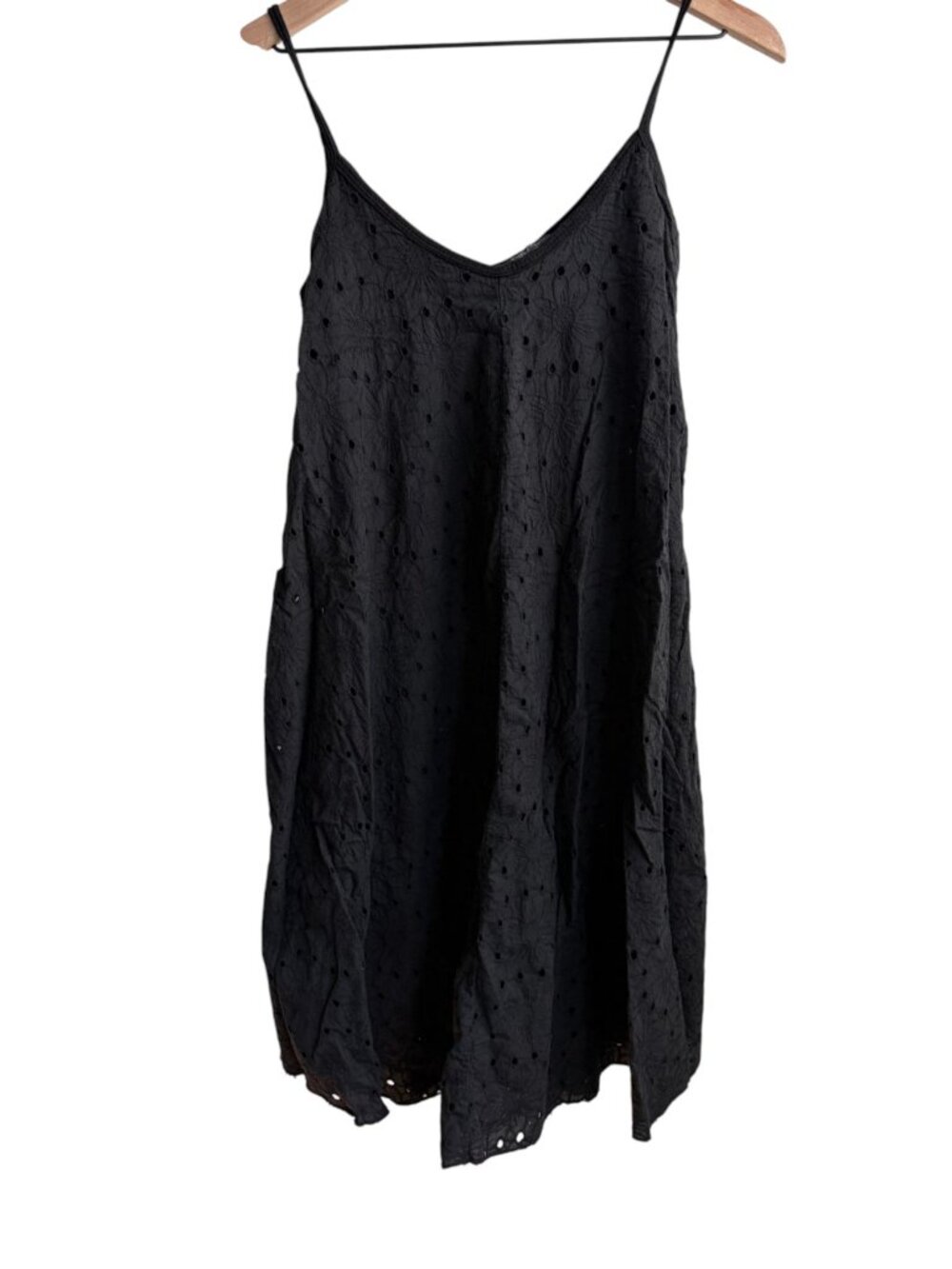 Bella Amore Black Eyelet Lace Dress Cotton Cami Dress Made in Italy Size S / M - Picture 3 of 7